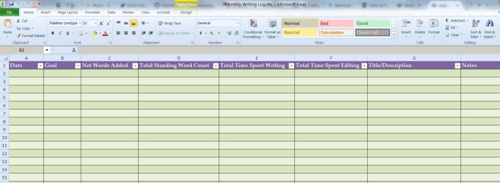 New Writing Log Template | Speculations Editing